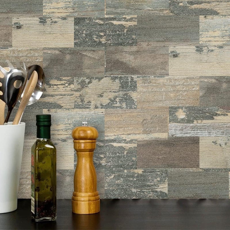 DEWOO 20-Sheet Peel and Stick Self Adhesive Wall Tiles Kitchen Backsplash Distressed Wood Look,Vintage Old Fashion (13.5" x 11.4") - Image 4